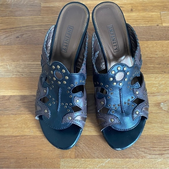 Vintage Infinity Women Leather Slip On High Heel Sandals Size 8 - Picture 2 of 8